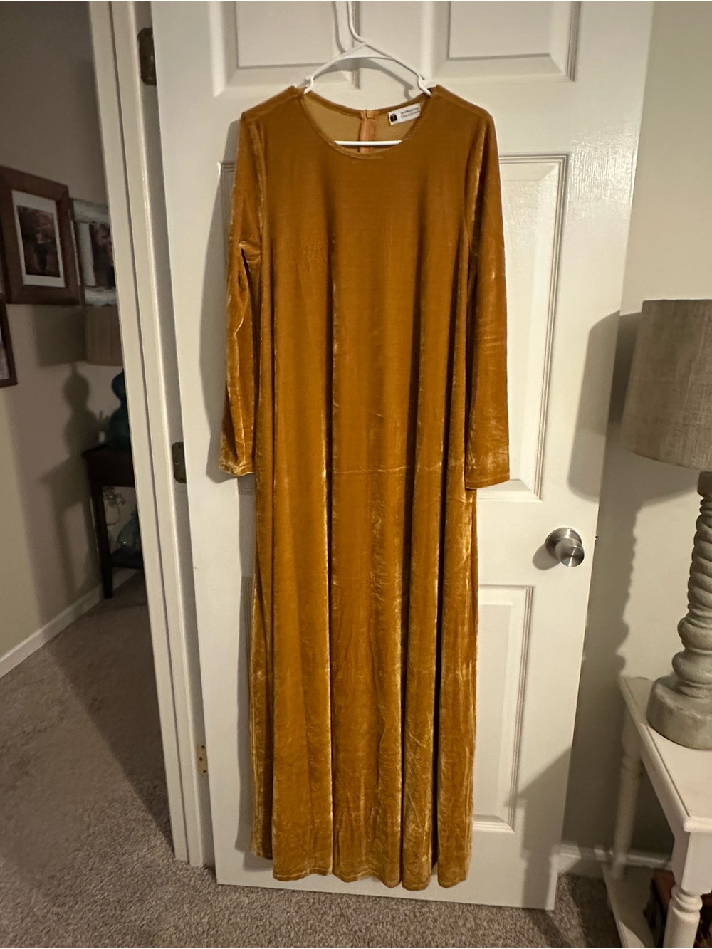 Long Velvet Maxi Dress in Mustard